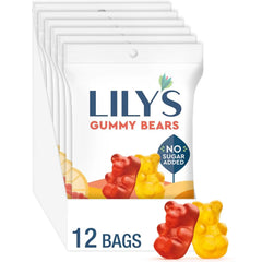 LILY'S No Sugar Added Sour Gummy Worms Candy Bags, 1.8 oz, 12 Ct | Sour Candy, Sour gummy worms with no sugar added, individually packed for gifting, office snacks and candy bowls.
