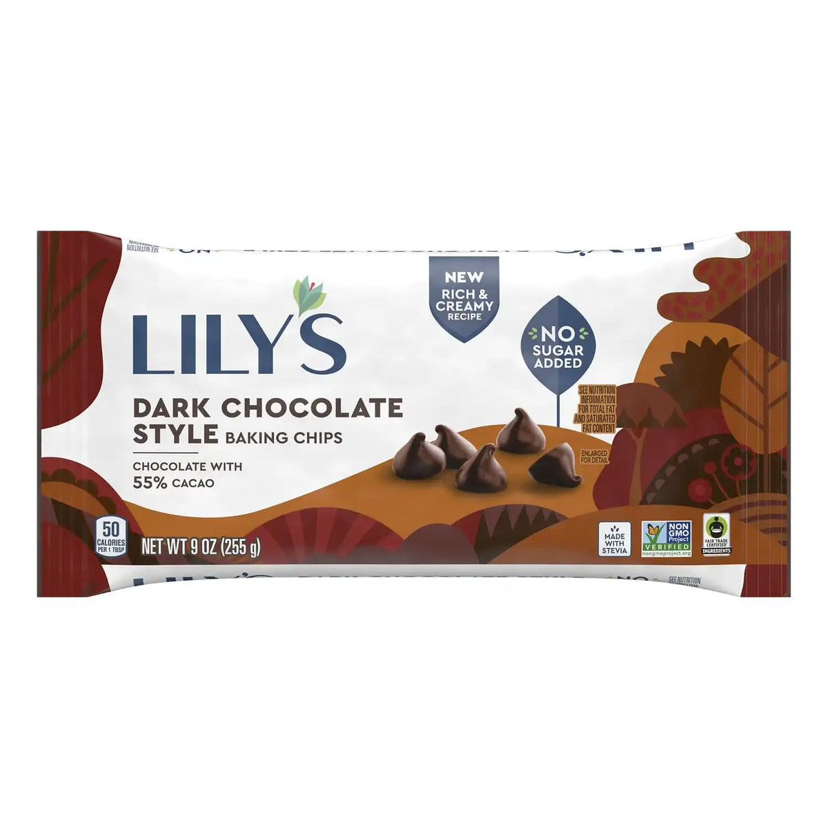 LILY'S No Sugar Added 55% Cocoa Dark Chocolate Baking Chips, 9 oz